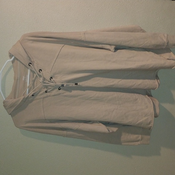 Aerie Hooded Lace up Light Pink Rose Oversized Sweatshirt Hoodie L - Picture 2 of 6